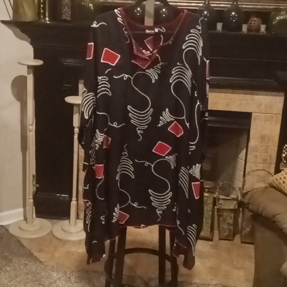FINAL PRICE NWOT Iguana red/black/white assymetrical patterned design dress S/M - Picture 3 of 14